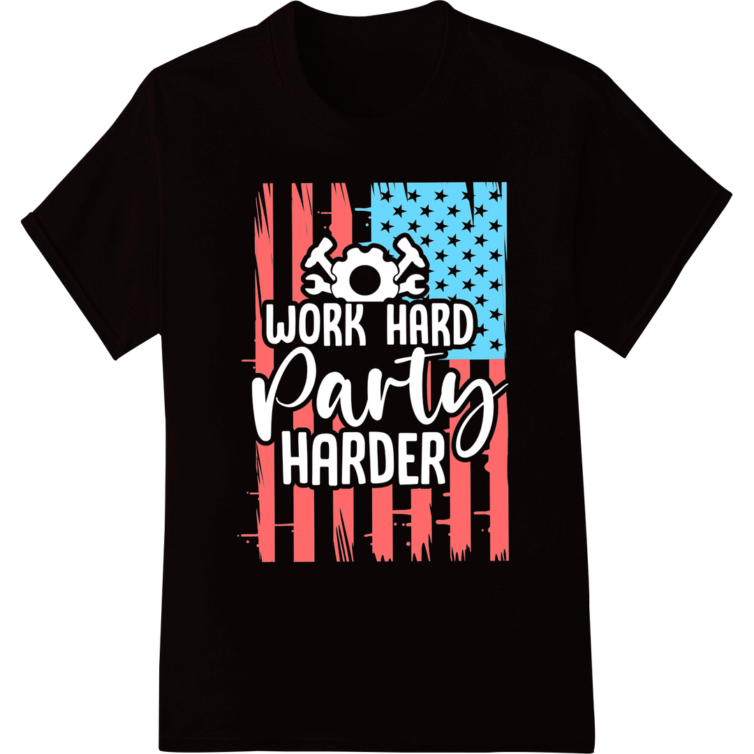 Patriotic Labor Day Silhouette Flag DTF Print Transfer on black shirt - SUPERDTF-DTF Prints-DTF Transfers-Custom DTF Prints