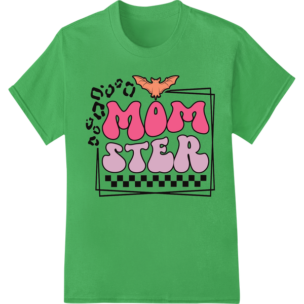 Playful 'MOM STER' text design with purple monster claw letters, perfect for Mother's Day heat transfers and DTF printing.