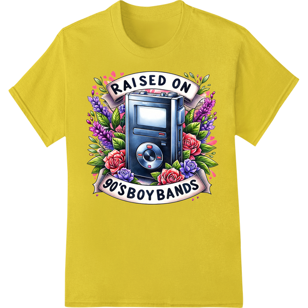 Vintage 90's Boy Band Nostalgia MP3 Player DTF Print on yellow shirt - SUPERDTF-DTF Prints-DTF Transfers-Custom DTF Prints