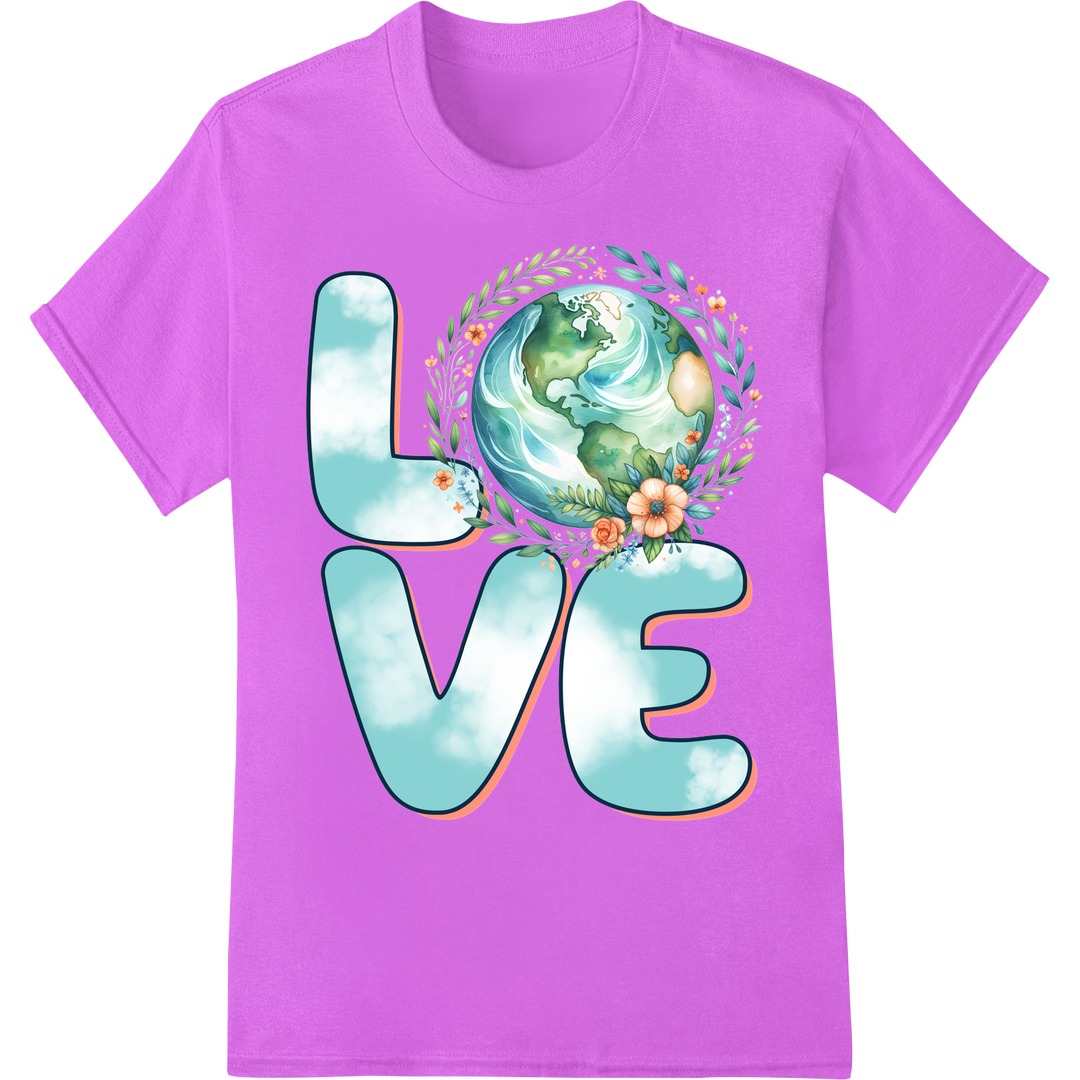 Love the Earth: Stunning Eco-Friendly DTF Print Design on purple shirt - SUPERDTF-DTF Prints-DTF Transfers-Custom DTF Prints