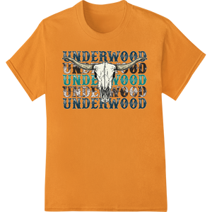 Durable bulk t-shirt printing applied to Bold 'UNDERWOOD' Skull DTF Print for Fearless Western Style