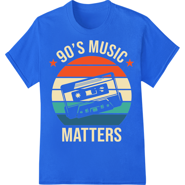 '90s Music Matters' Retro Cassette DTF Print Heat Transfer on blue shirt - SUPERDTF-DTF Prints-DTF Transfers-Custom DTF Prints