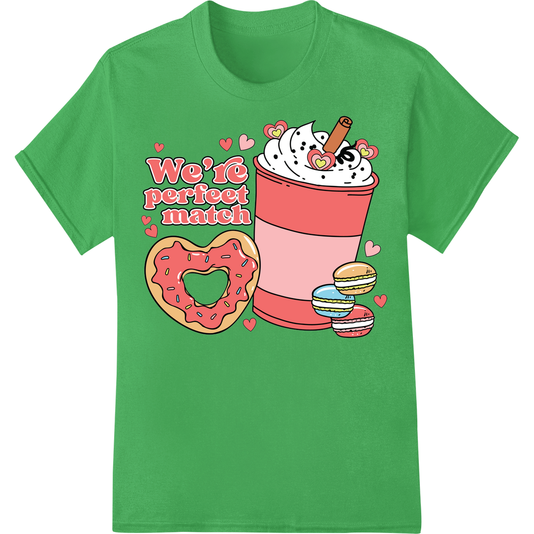 Sweet Valentine's Match: Donut & Cream DTF Print Transfer on green shirt - SUPERDTF-DTF Prints-DTF Transfers-Custom DTF Prints