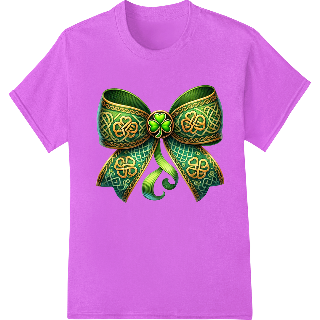 Lucky Celtic Clover Bow - St. Patrick's Day DTF Print on purple shirt - SUPERDTF-DTF Prints-DTF Transfers-Custom DTF Prints