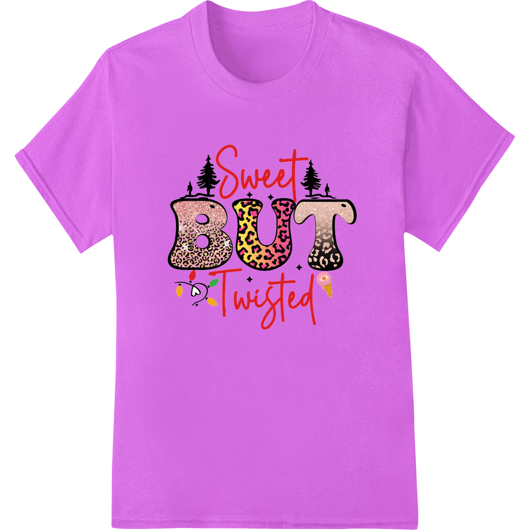 Sweet But Twisted: Bold Christmas DTF Print Heat Transfer on purple shirt - SUPERDTF-DTF Prints-DTF Transfers-Custom DTF Prints