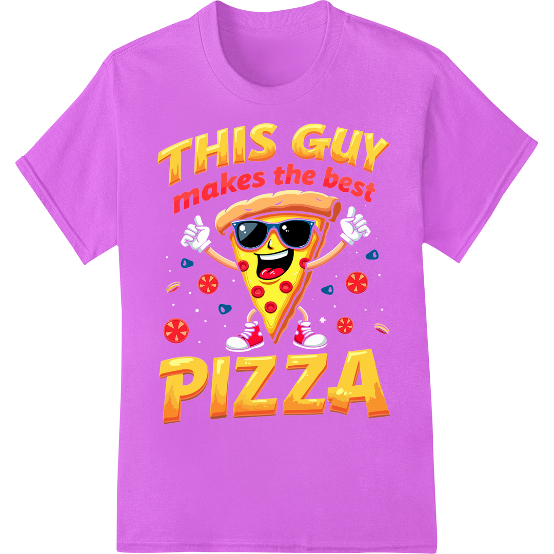 Vibrant Smiling Pizza Character DTF Print Heat Transfer on purple shirt - SUPERDTF-DTF Prints-DTF Transfers-Custom DTF Prints