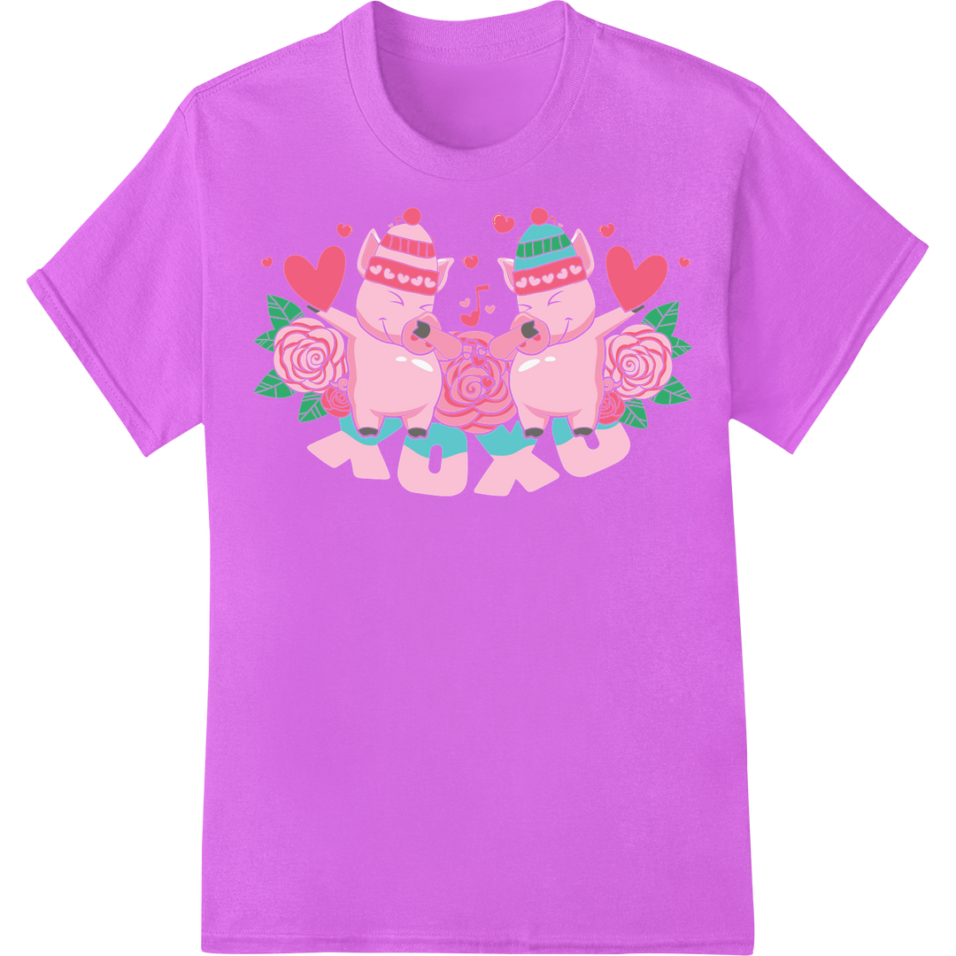 Adorable Valentine's Day Farm Pigs in Love DTF Print Design on purple shirt - SUPERDTF-DTF Prints-DTF Transfers-Custom DTF Prints