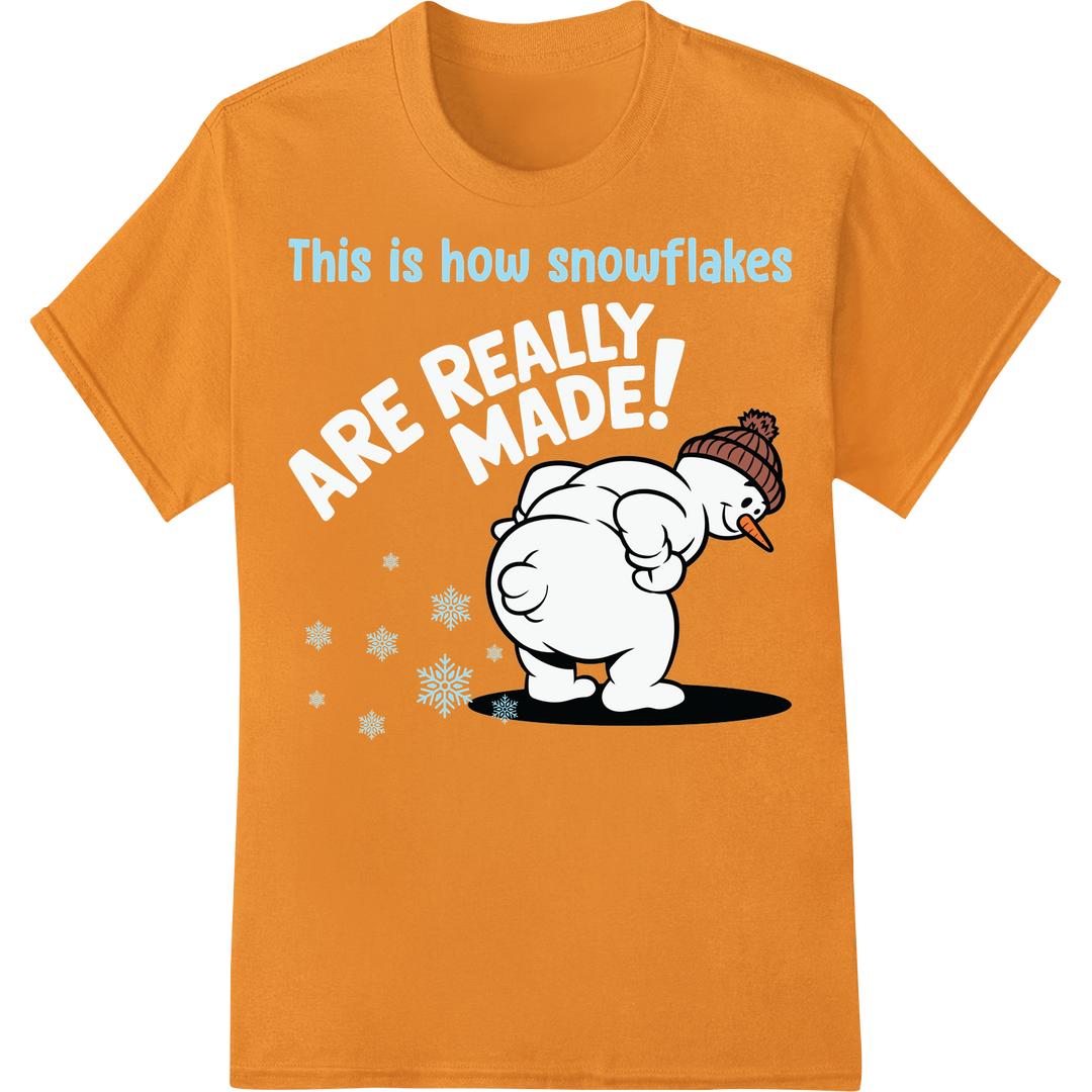 Hilarious 'Naughty Snowman' Winter DTF Print Heat Transfer on orange shirt - SUPERDTF-DTF Prints-DTF Transfers-Custom DTF Prints