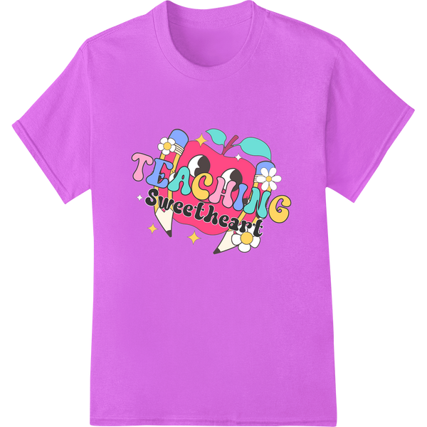 Groovy 'Teaching Sweetheart' DTF Heat Transfer Print on purple shirt - SUPERDTF-DTF Prints-DTF Transfers-Custom DTF Prints