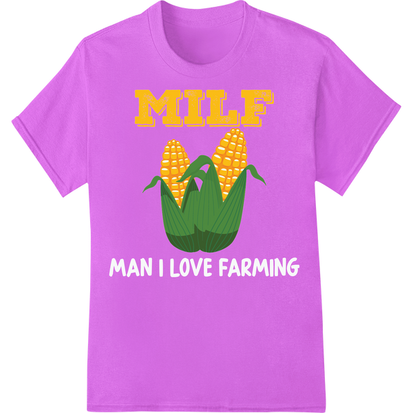 Witty 'MILF' Corn DTF Print - Ag Humor Heat Transfer on purple shirt - SUPERDTF-DTF Prints-DTF Transfers-Custom DTF Prints