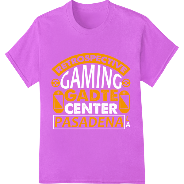 Retro Gaming Nostalgia: Bold RETROSPECTIVE GADTEN PASADENA on purple shirt - SUPERDTF-DTF Prints-DTF Transfers-Custom DTF Prints