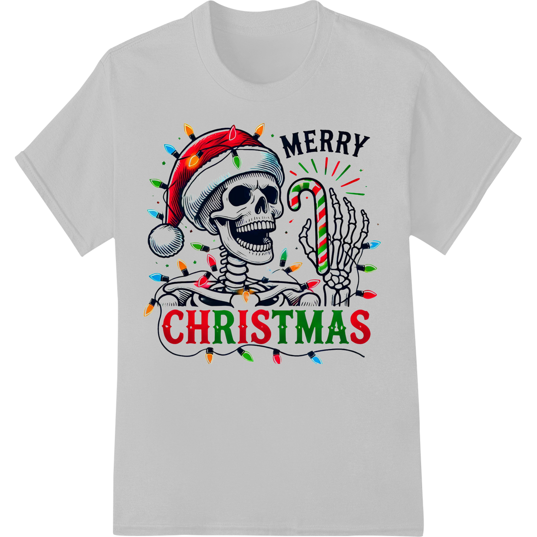 Edgy Skeleton Santa DTF Print Heat Transfer - Merry Xmas on white shirt - SUPERDTF-DTF Prints-DTF Transfers-Custom DTF Prints