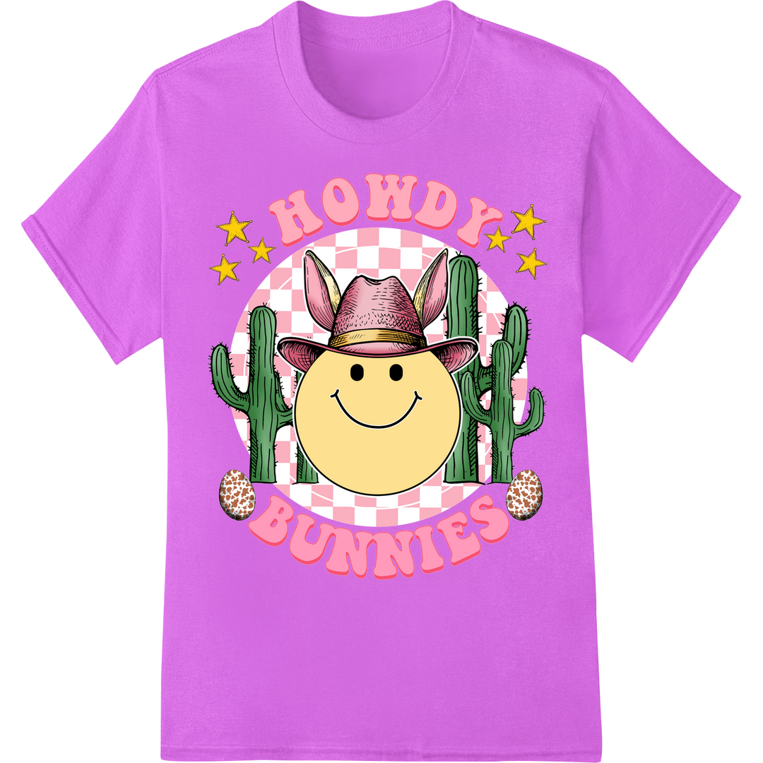 Howdy Bunnies: Adorable Cowboy Easter Bunny DTF Print on purple shirt - SUPERDTF-DTF Prints-DTF Transfers-Custom DTF Prints