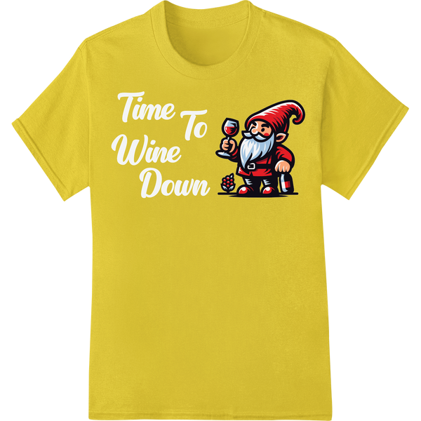 Festive Christmas Wine Lover Gnome DTF Print Heat Transfer on yellow shirt - SUPERDTF-DTF Prints-DTF Transfers-Custom DTF Prints