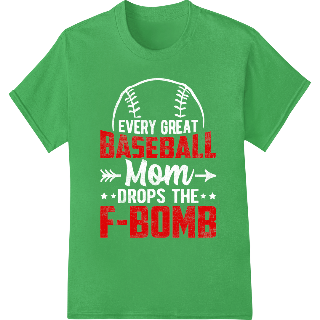 Explosive Humor: 'BASEBALL F-BOMB' DTF Print Heat Transfer on green shirt - SUPERDTF-DTF Prints-DTF Transfers-Custom DTF Prints