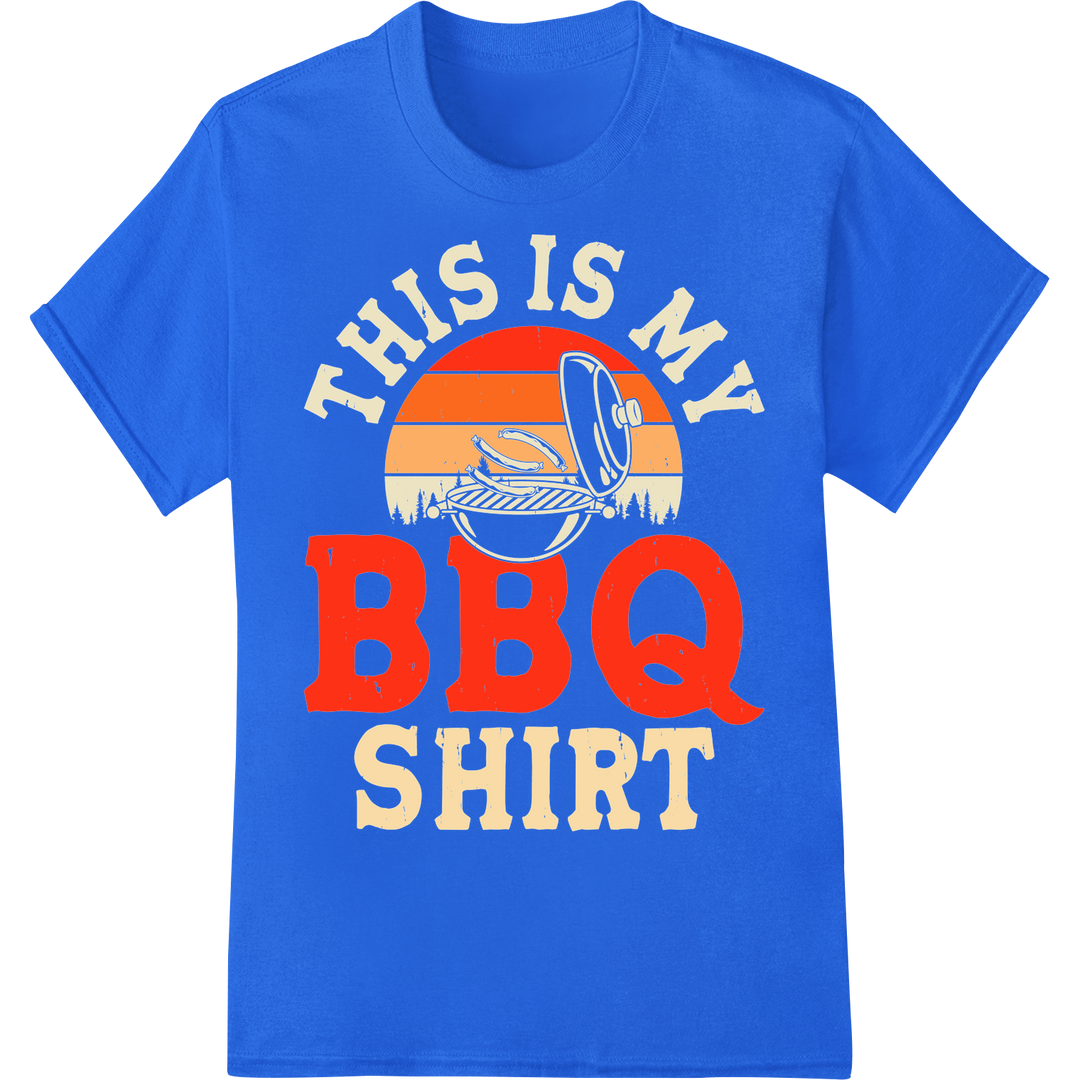 Bold 'This is my BBQ Shirt' DTF Print Heat Transfer on blue shirt - SUPERDTF-DTF Prints-DTF Transfers-Custom DTF Prints