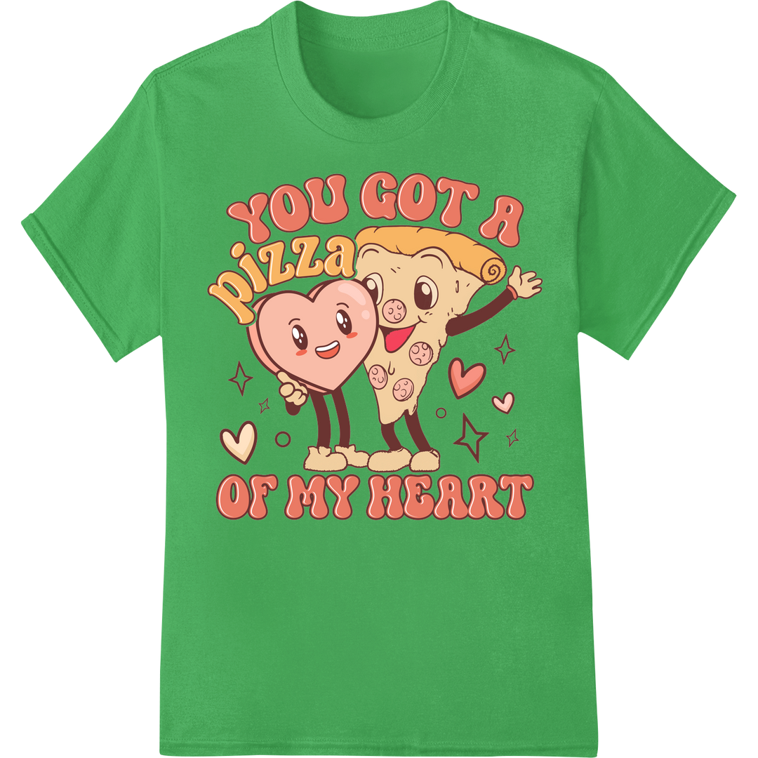 Adorable Pizza Heart: Playful Valentine's Day DTF Print on green shirt - SUPERDTF-DTF Prints-DTF Transfers-Custom DTF Prints