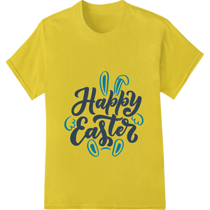 Premium quality custom DTF designs on Playful 'Happy Easter' in Blue with Bunny Ear Accents