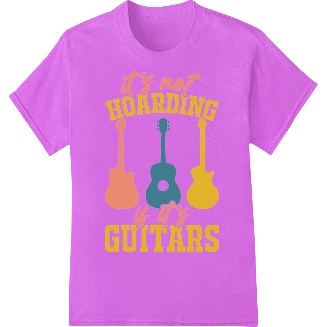 Witty Guitar Lover DTF Print: "It's Not Hoarding If It's Guitars" on purple shirt - SUPERDTF-DTF Prints-DTF Transfers-Custom DTF Prints