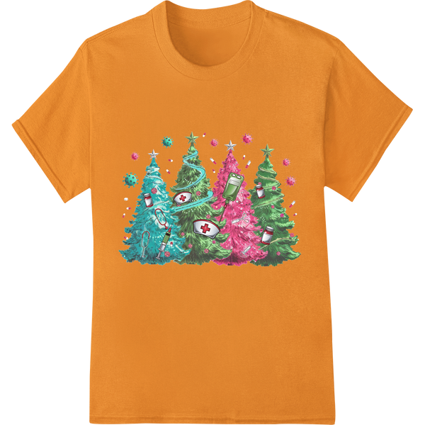 Vintage Christmas Tree Trio - Festive Holiday DTF Print on orange shirt - SUPERDTF-DTF Prints-DTF Transfers-Custom DTF Prints