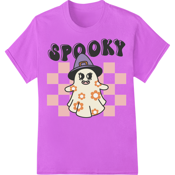 Adorable Ghost in Witch Hat - Spooky Cute Halloween Design on purple shirt - SUPERDTF-DTF Prints-DTF Transfers-Custom DTF Prints