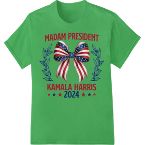 Expert digital printing craftsmanship on Madam President Kamala Harris 2024 Patriotic Bow DTF Print