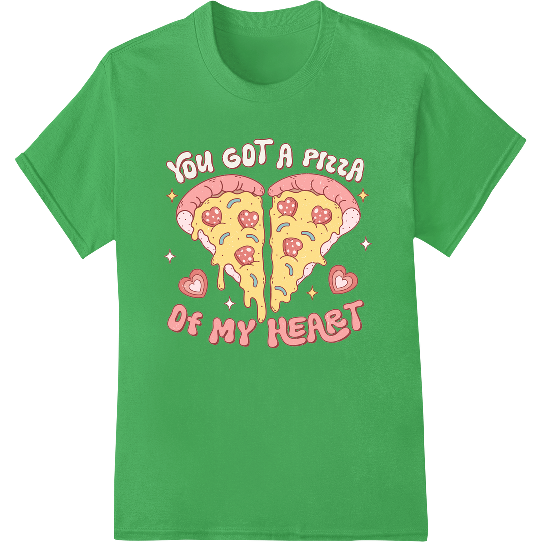 Retro Valentine's Pizza My Heart DTF Print Heat Transfer on green shirt - SUPERDTF-DTF Prints-DTF Transfers-Custom DTF Prints