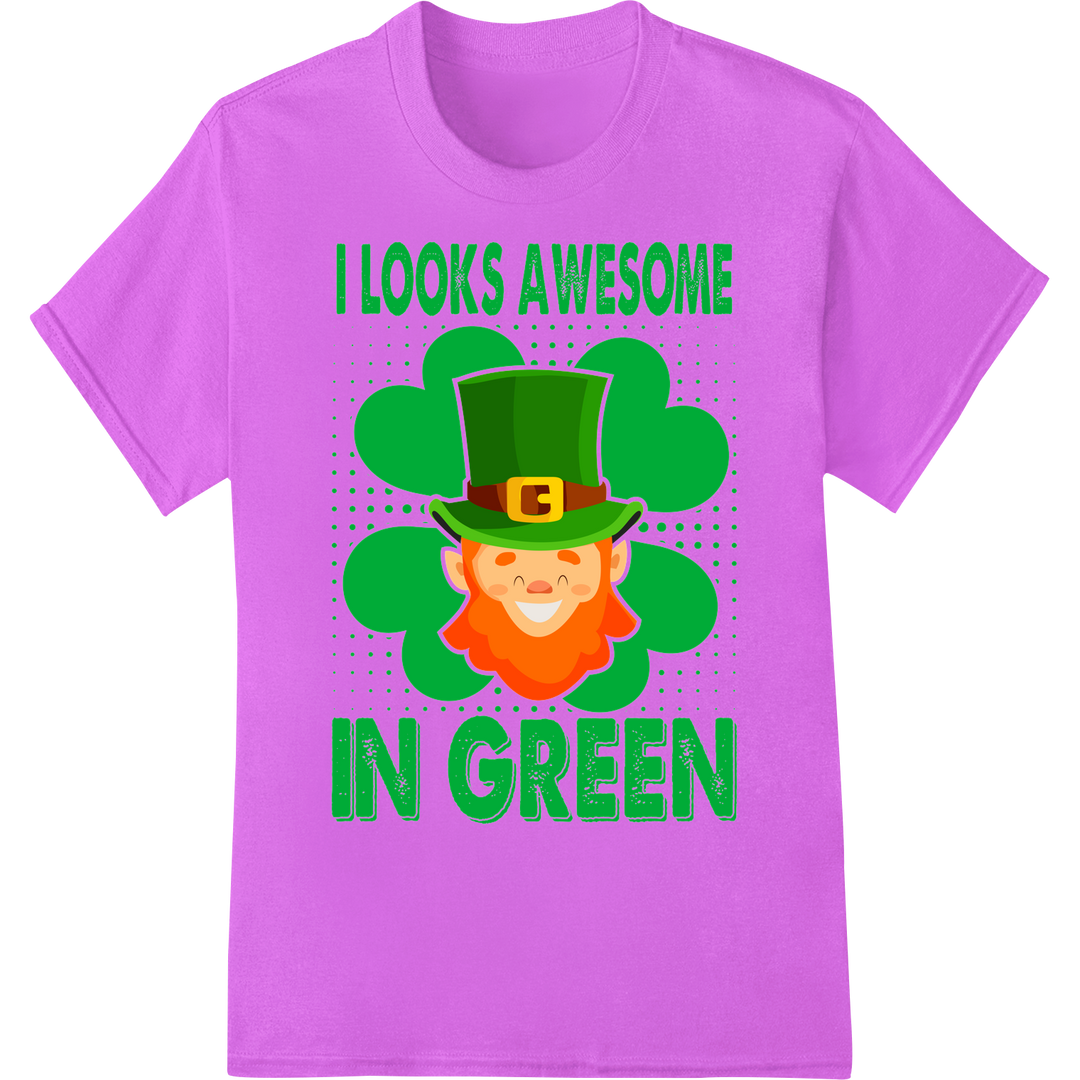 Leprechaun 'I Looks Awesome In Green' St Patrick's DTF Print on purple shirt - SUPERDTF-DTF Prints-DTF Transfers-Custom DTF Prints