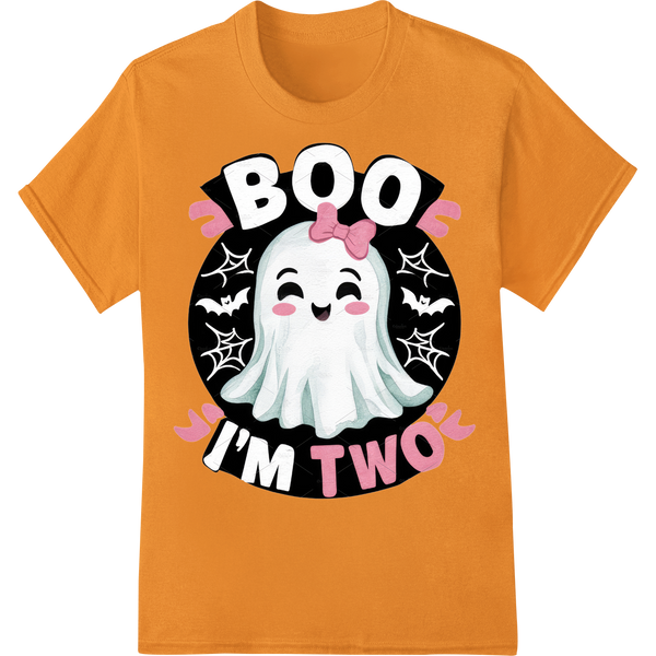 Adorable 'BOO I'M TWO' Ghost DTF Print for Toddler Halloween on orange shirt - SUPERDTF-DTF Prints-DTF Transfers-Custom DTF Prints