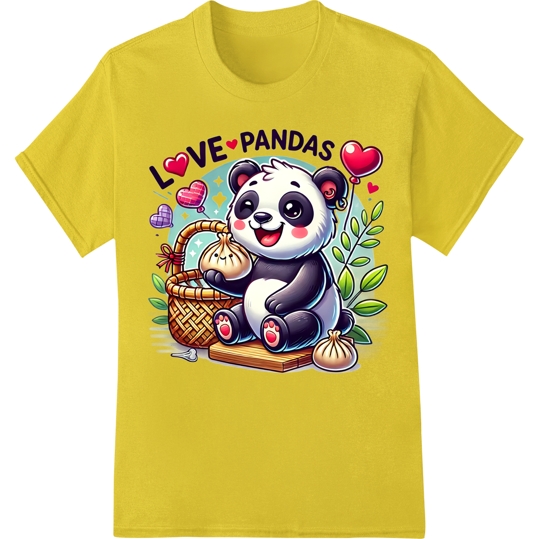 Adorable 'Love Pandas' DTF Print Heat Transfer | Cute & Fun on yellow shirt - SUPERDTF-DTF Prints-DTF Transfers-Custom DTF Prints