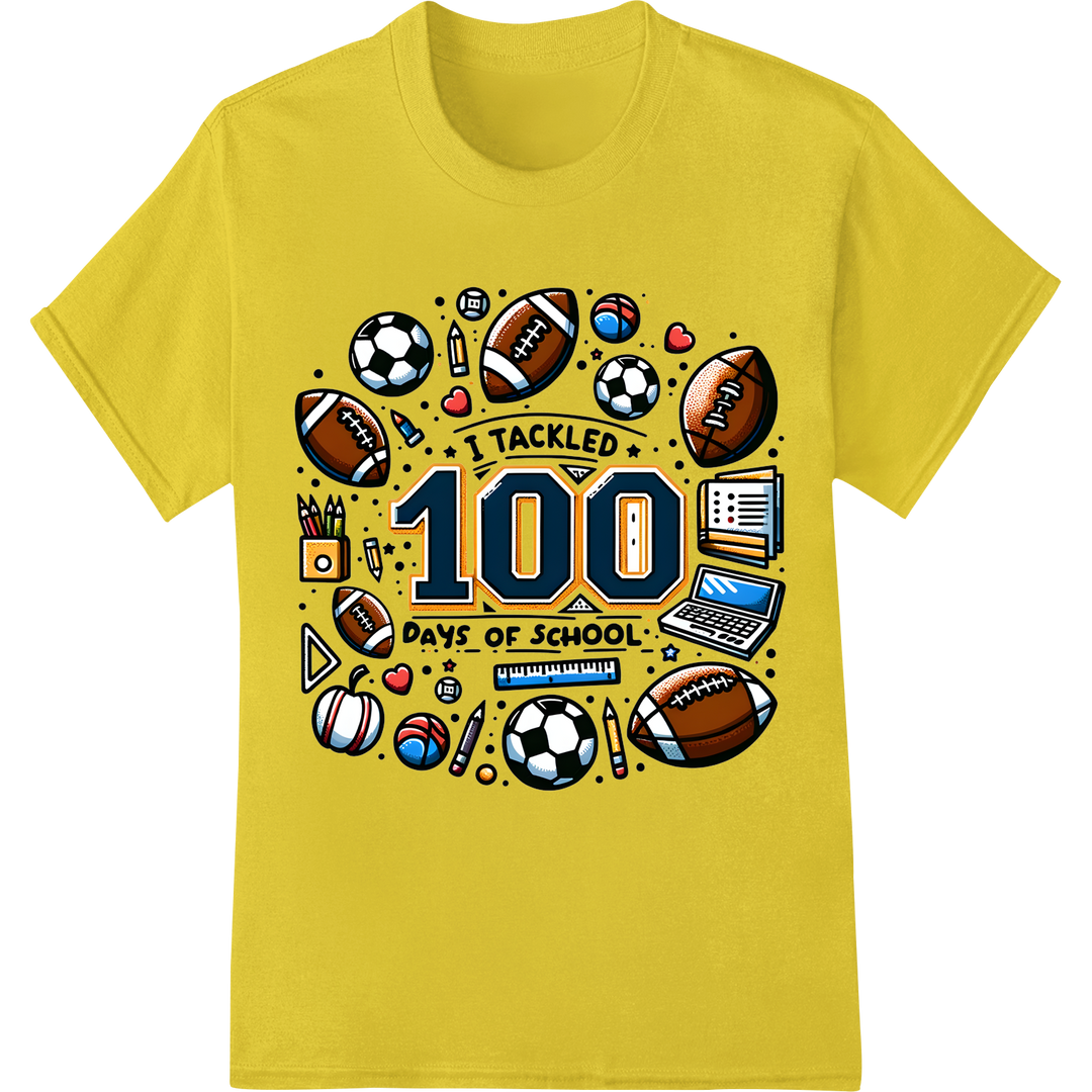 Tackle the 100th Day of School with Sports DTF Print on yellow shirt - SUPERDTF-DTF Prints-DTF Transfers-Custom DTF Prints