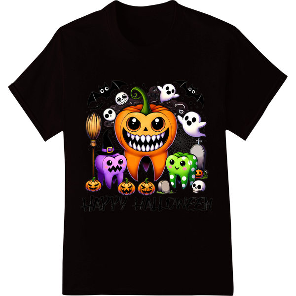 Spooky Pumpkin Pals: Cute Halloween DTF Print Heat Transfer on black shirt - SUPERDTF-DTF Prints-DTF Transfers-Custom DTF Prints