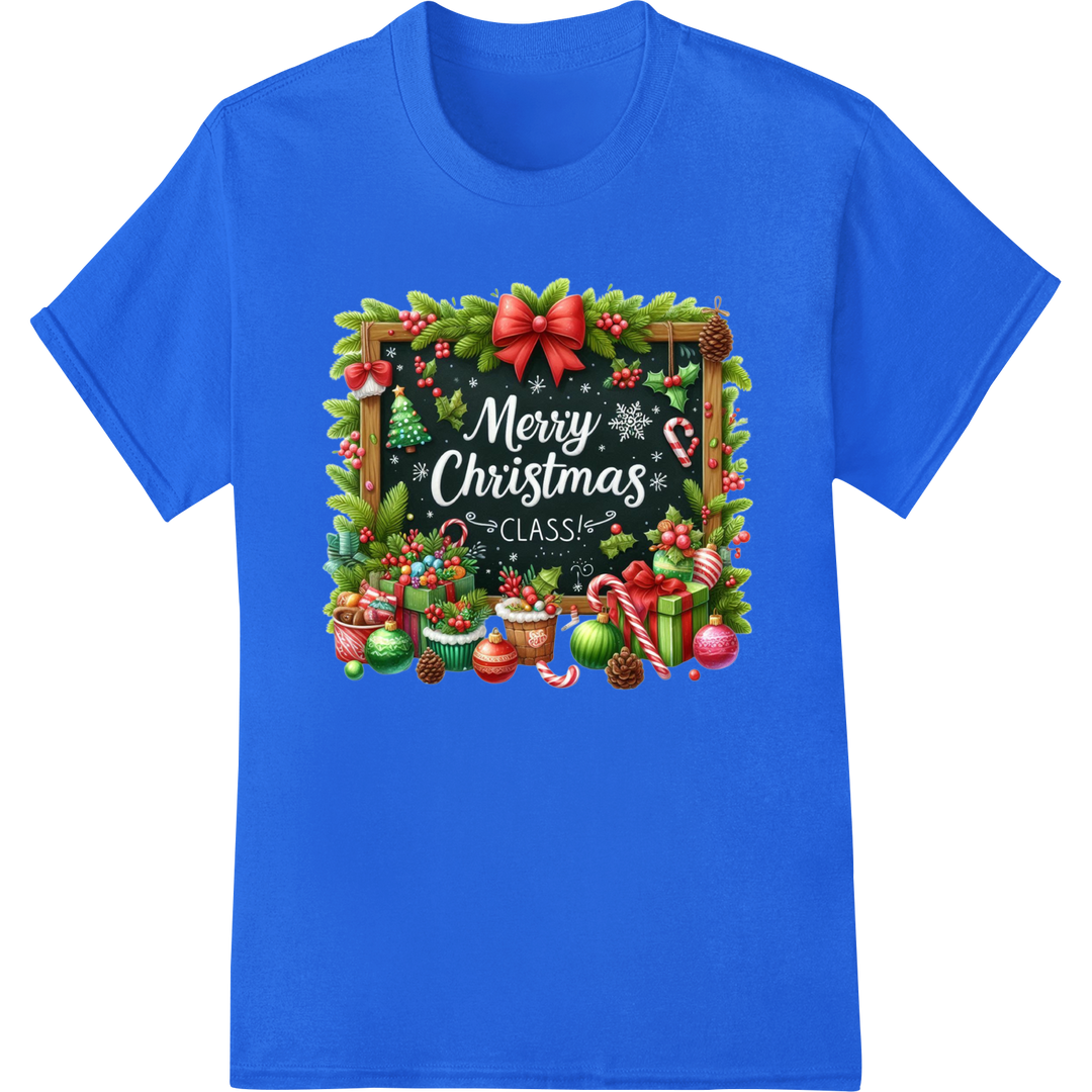 Classic Christmas Wreath DTF Print | Festive Holiday Design on blue shirt - SUPERDTF-DTF Prints-DTF Transfers-Custom DTF Prints