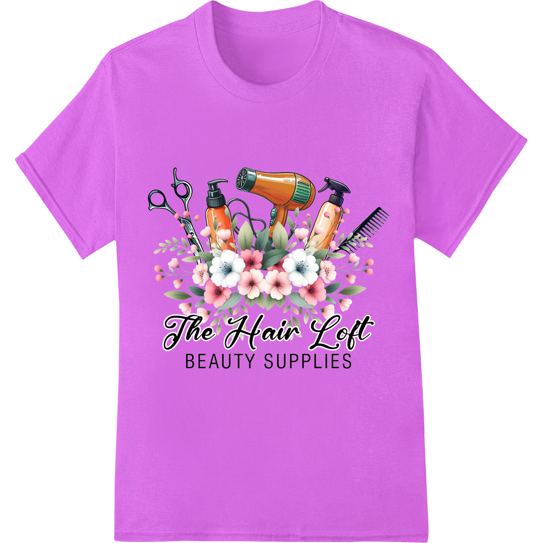 Elevate Your Salon Style: Vibrant Hair & Beauty DTF Print on purple shirt - SUPERDTF-DTF Prints-DTF Transfers-Custom DTF Prints