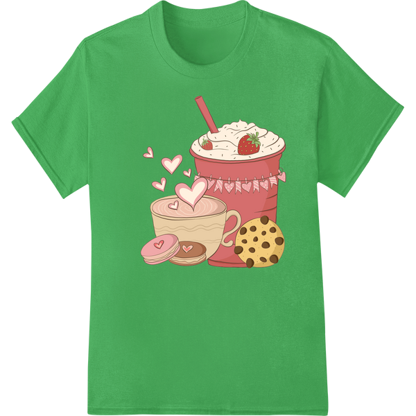 Whimsical Valentine's Treat: Adorable DTF Print Design on green shirt - SUPERDTF-DTF Prints-DTF Transfers-Custom DTF Prints