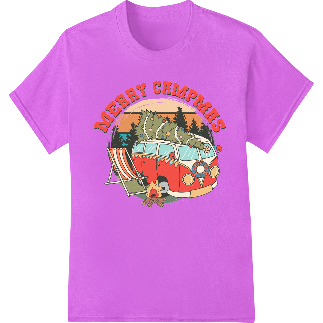 Festive Camper Christmas DTF Print | Merry Cempmas Transfer on purple shirt - SUPERDTF-DTF Prints-DTF Transfers-Custom DTF Prints