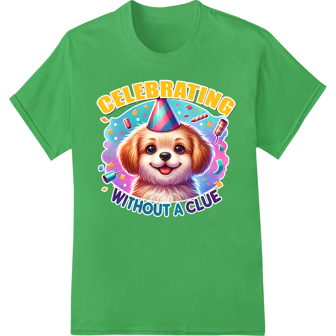 Adorable Puppy's Hilarious Birthday Celebration Print on green shirt - SUPERDTF-DTF Prints-DTF Transfers-Custom DTF Prints