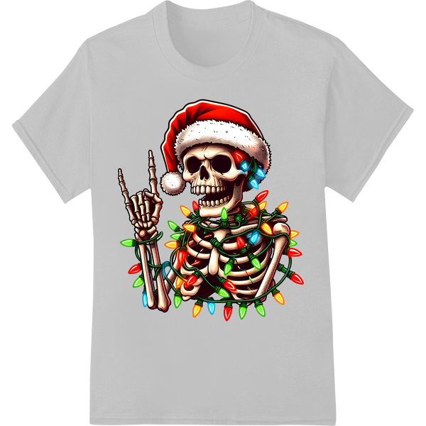 Rockin' Skeleton Santa: Edgy Christmas DTF Print Transfer on white shirt - SUPERDTF-DTF Prints-DTF Transfers-Custom DTF Prints