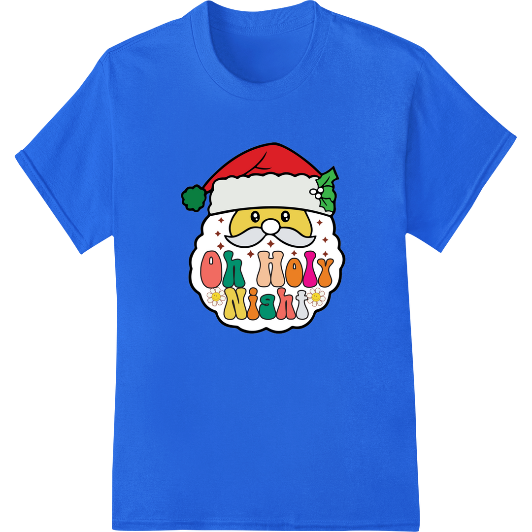 Adorable Santa 'Oh Holy Night' Christmas DTF Print Transfer on blue shirt - SUPERDTF-DTF Prints-DTF Transfers-Custom DTF Prints