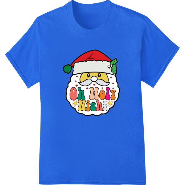 Adorable Santa 'Oh Holy Night' Christmas DTF Print Transfer on blue shirt - SUPERDTF-DTF Prints-DTF Transfers-Custom DTF Prints