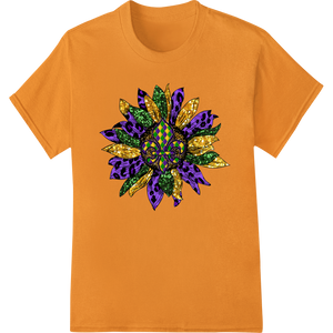 Innovative customized apparel design on Vibrant Mardi Gras Floral Mandala DTF Print Heat Transfer