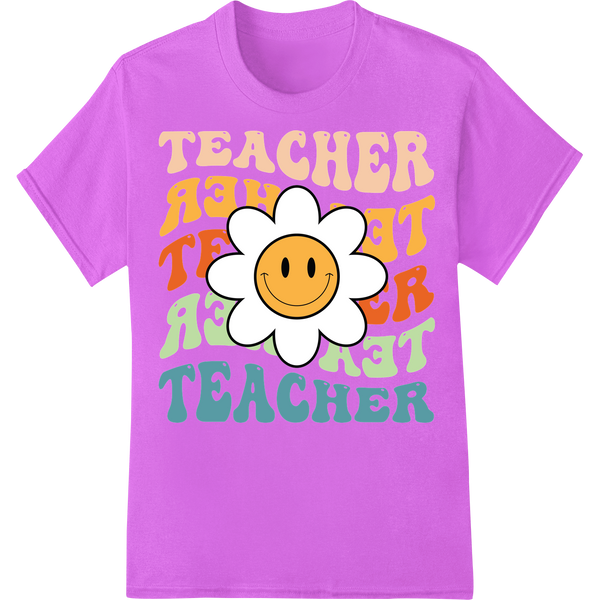 Retro Daisy Smiley Face Teacher Appreciation Week DTF Print on purple shirt - SUPERDTF-DTF Prints-DTF Transfers-Custom DTF Prints