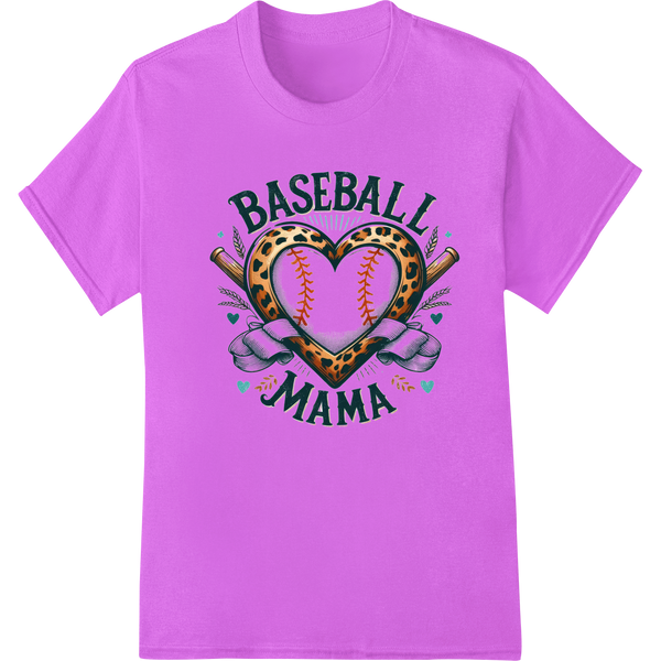 Baseball Mama Heart - DTF Heat Transfer for Sports Moms on purple shirt - SUPERDTF-DTF Prints-DTF Transfers-Custom DTF Prints