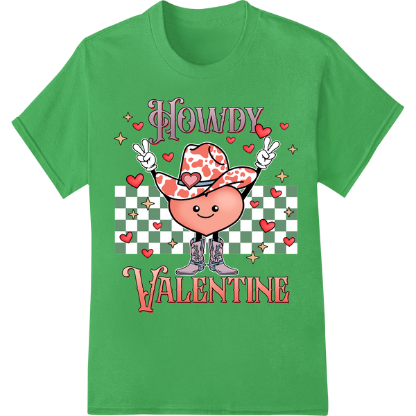 Saddle Up Your Valentine's Style: Howdy Heart DTF Print on green shirt - SUPERDTF-DTF Prints-DTF Transfers-Custom DTF Prints