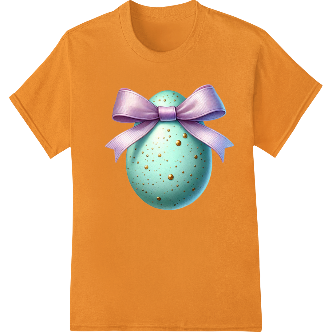 Charming Turquoise Easter Egg with Lavender Ribbon DTF Print on orange shirt - SUPERDTF-DTF Prints-DTF Transfers-Custom DTF Prints