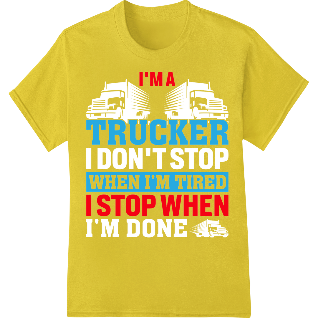 Trucker's Pledge: Tiredness Stops Here | Road Safety DTF Print on yellow shirt - SUPERDTF-DTF Prints-DTF Transfers-Custom DTF Prints