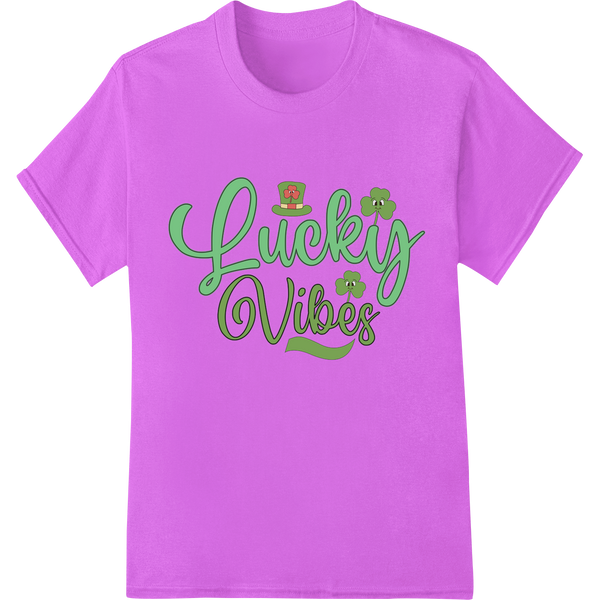 Lucky Vibes: Retro St. Patrick's Day Heat Transfer Design on purple shirt - SUPERDTF-DTF Prints-DTF Transfers-Custom DTF Prints