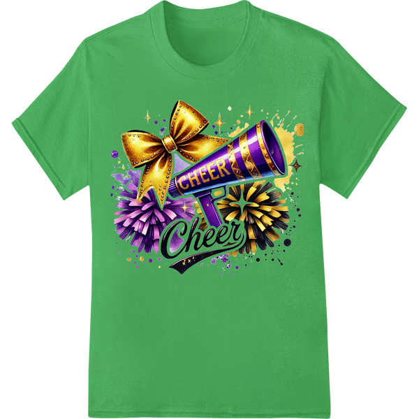 Ignite Team Spirit with Vibrant Cheerleading DTF Print on green shirt - SUPERDTF-DTF Prints-DTF Transfers-Custom DTF Prints