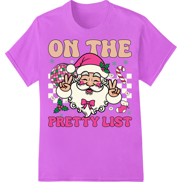 Adorable Pink Santa Claus Heat Transfer for Festive DIY on purple shirt - SUPERDTF-DTF Prints-DTF Transfers-Custom DTF Prints