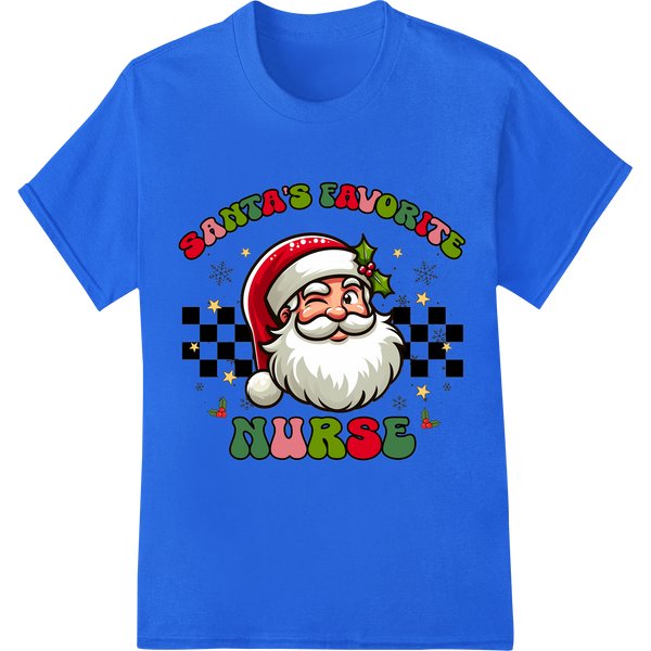 Santa's Fave Nurse DTF Print Heat Transfer | Christmas RN on blue shirt - SUPERDTF-DTF Prints-DTF Transfers-Custom DTF Prints